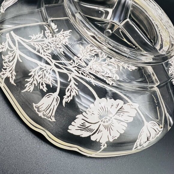 Vtg Silver City Glass Co Sterling on Crystal Divided Bowl Dish 6” Flanders Field - Picture 5 of 6